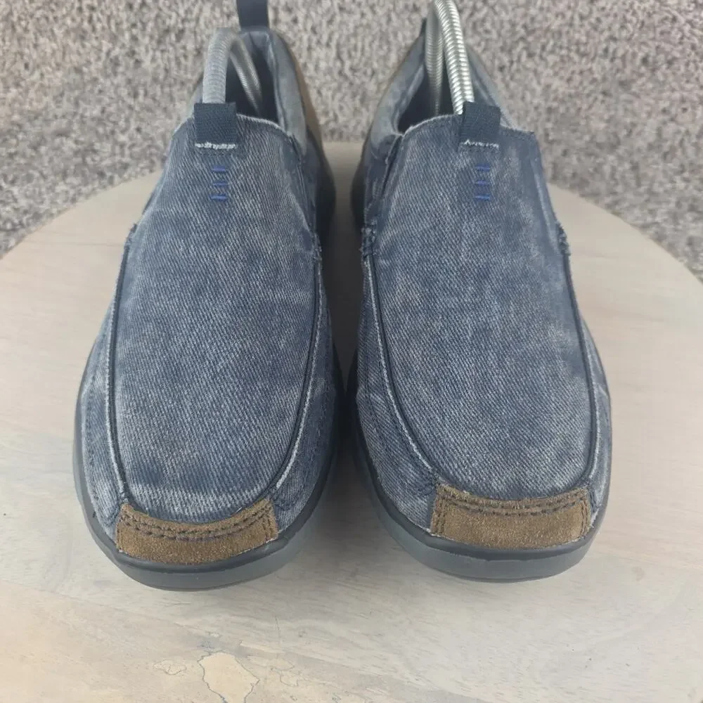Skechers Equalizer Dual-Lite Blue Mesh Brown Leather Trim Slip On Mens 9